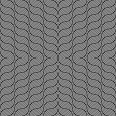 Vektör soyut dikişsiz desen. Modern geometrik arkaplan. Çizgili eşmerkezli eşmerkezli dairelerin arka plan süslemesiyle tekrarlanan tek renkli desen. Çaprazlı monokrom arkaplan. Soyut operasyon sanat dokusu.