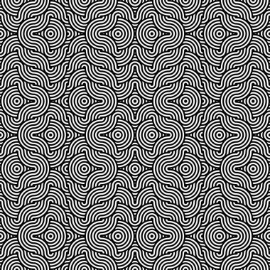 Soyut dikişsiz doku.Modern geometrik arkaplan. Tekrarlanan eş merkezli dairesel tek renkli desen. Vektör soyut dikişsiz desen. Modern geometrik arkaplan. Tekrarlanan tek renkli desen. Hipnoz. Siyah beyaz dalgalı çizgi deseni..
