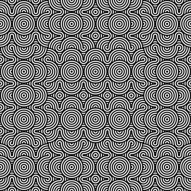 Soyut dikişsiz doku.Modern geometrik arkaplan. Tekrarlanan eş merkezli dairesel tek renkli desen. Vektör soyut dikişsiz desen. Modern geometrik arkaplan. Tekrarlanan tek renkli desen. Hipnoz. Siyah beyaz dalgalı çizgi deseni..