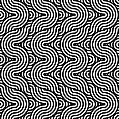 Bükülmüş çizgiler vektör doğrusal kaplama arka plan çizgili pürüzsüz desen optik labirent bükülmüş çizgiler. Siyah ve beyaz desenler. Örülmüş çizgiler, geometrik soyut desenler. Vektör Tertemiz Siyah ve Beyaz Eğri Çizgiler.