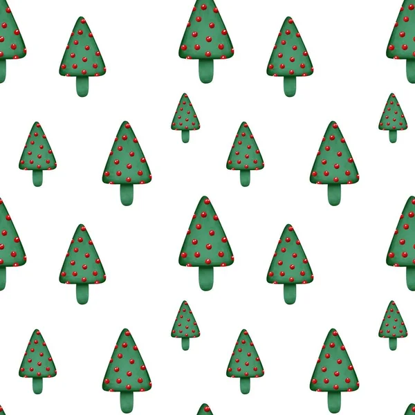 Seamless pattern on a white background with the image of stylized Christmas trees. Can be used for printing on textiles, wallpapers, posters, fabric. Print for wrapping paper, notebooks, stationery, and other accessories.