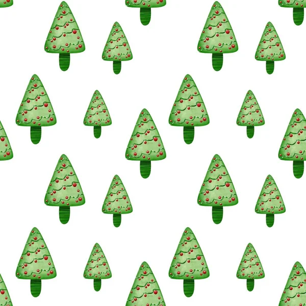 Nahtloses Muster Auf Weißem Hintergrund Mit Dem Bild Stilisierter Weihnachtsbäume — Stockfoto