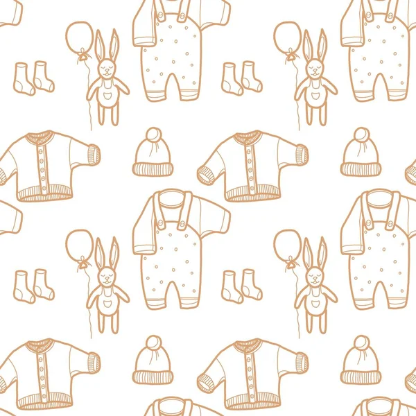 Minimalistisch Patroon Met Elementen Van Kinderkleding Lineair Patroon Voor Inpakpapier — Stockfoto