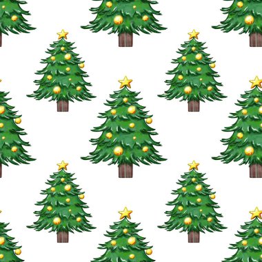 Kusursuz desenli bir Noel ağacı resmi. Paketleme şablonu, duvar kağıdı, tekstil, kartpostallar, tatil davetiyeleri için tatil deseni.