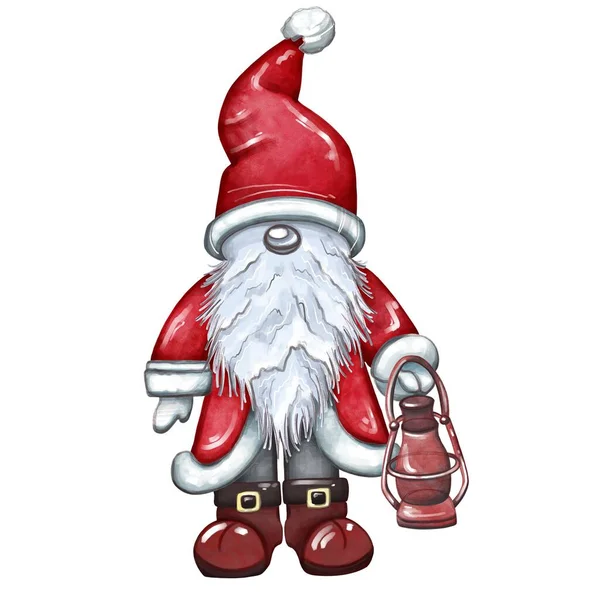 Illustration Numérique Dessinée Main Gnome Noël Illustration Pour Carte Vœux — Photo