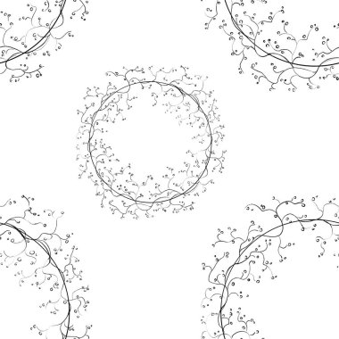 Yuvarlak bitki elementleriyle kusursuz desen. Tekstil, kartpostallar, duvar kağıtları, kumaşlar, davetiyeler, selamlar için desen.