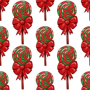 Renkli lolipopu olan kusursuz bir Noel deseni. Noel tekstili, dekor, duvar kağıdı, ambalaj kağıdı, kumaş deseni.