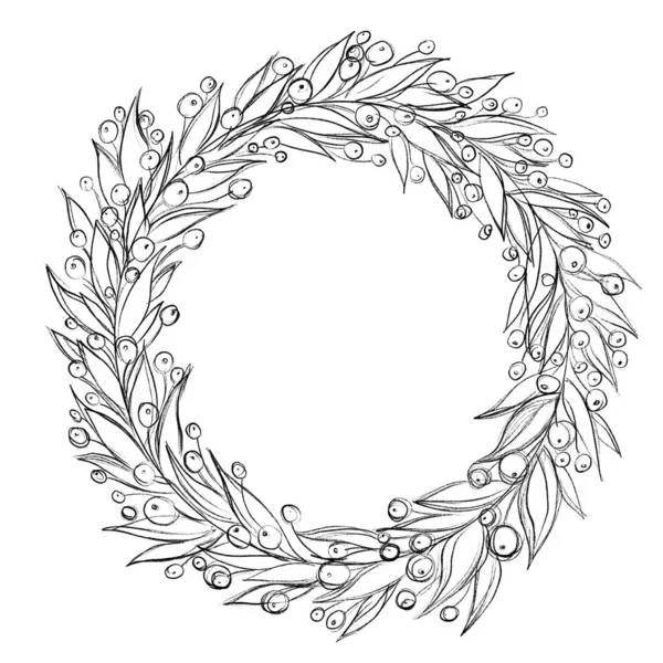 Minimalistischer Runder Rahmen Mit Floralem Ornament Kann Für Den Druck — Stockfoto