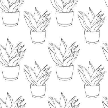 Minimalist çiçek saksılarıyla kusursuz desen. Ambalaj kağıdı, duvar kağıdı, tekstil deseni,