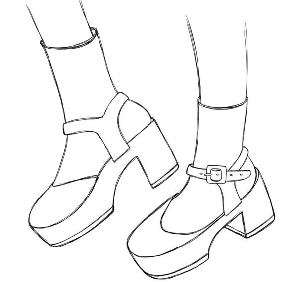 Ilustração Minimalista Dos Saltos Das Mulheres Esboço Sapatos Femininos Com — Fotografia de Stock