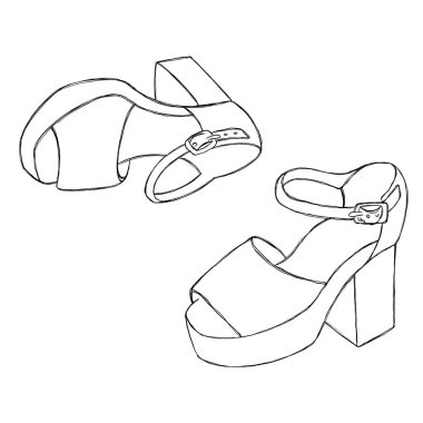Kadın topuklarının minimalist çizimi. Kartpostal ya da poster için topuklu ayakkabı çizimi.
