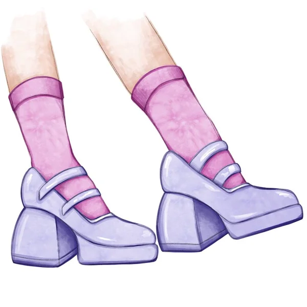 Ілюстрація Жіночих Підборів Яко Фіолетовому Кольорі Рожевими Шкарпетками Ілюстрація Логотипу — стокове фото