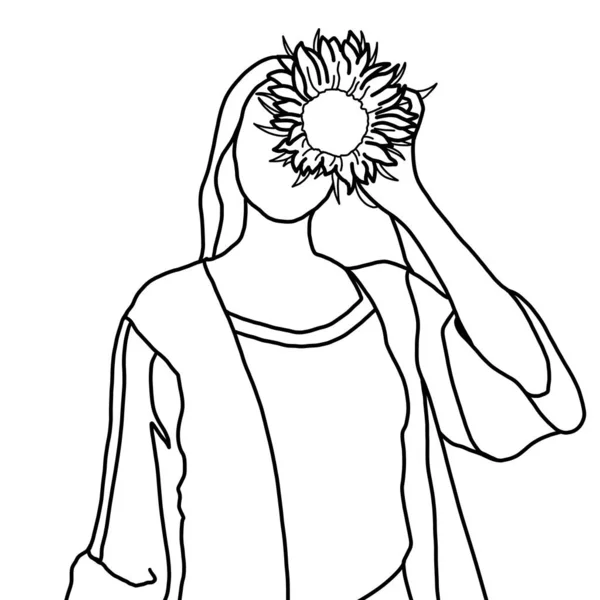 Minimalistyczna Ilustracja Dziewczyny Słonecznikiem Dłoni Ilustracja Dla Pocztówek Plakatów Logo — Zdjęcie stockowe