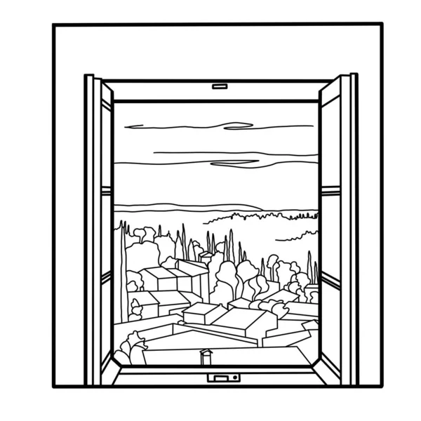 Мінімалістична Ілюстрація Вигляду Вікна Пейзаж Вікна Ілюстрація Друку Листівках Або — стокове фото