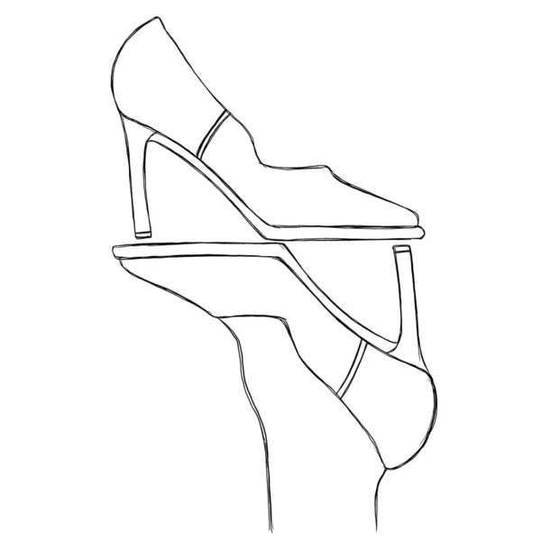 女子高跟鞋的最低限度的例证 女人脚后跟的线形草图 — 图库照片