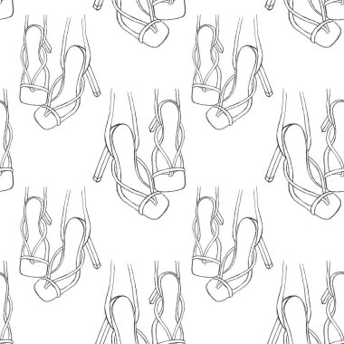 Minimalist kadın topuklarıyla kusursuz bir desen. Tekstil, kırtasiye, aksesuar, ambalaj kağıdı, hediye kutuları, çantalar.