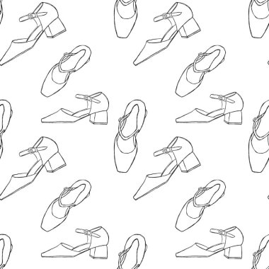 Kusursuz desenli, boyalı ve kadınsı topuklu. Paket kağıdı, depolama kutuları, çantalar, kağıt, tekstil, duvar kağıdı, ekran koruyucular, ayakkabı mağazası logoları için desen.