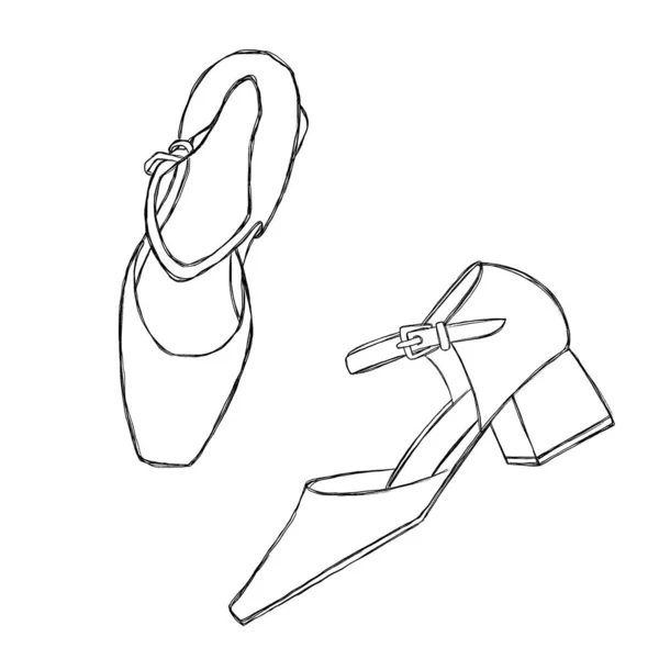 Ilustración Minimalista Tacones Mujer Zapatos Retro Para Imprimir Tarjetas Carteles — Foto de Stock