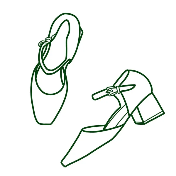 Ilustração Minimalista Dos Saltos Das Mulheres Sapatos Retro Para Impressão — Fotografia de Stock