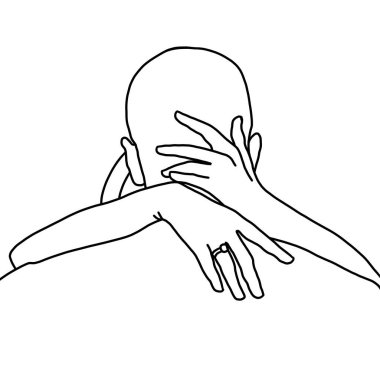 Kucaklaşmanın yaratıcı bir gösterimi. Birbirini kucaklayan bir çift. Birbirine aşık bir çiftin çizgi çizimi. Yücelik.