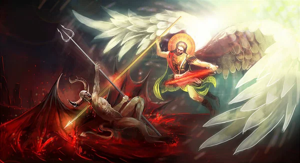 Saint Michael Archangel Slaying Satan — Fotografia de Stock