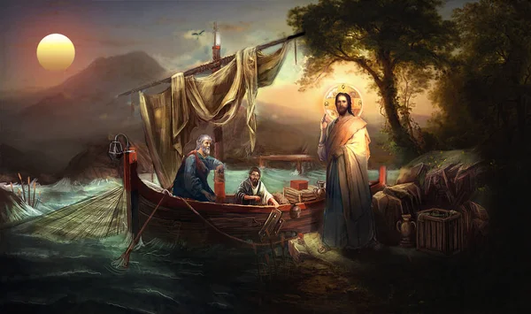 Χριστός Καλεί Τους Αποστόλους Πέτρο Και Ανδρέα — Φωτογραφία Αρχείου