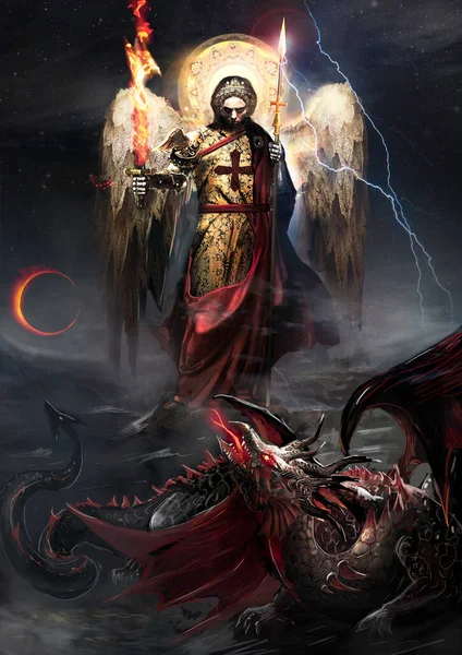 Sfântul Arhanghel Mihail Uciderea Dragonului — Fotografie, imagine de stoc