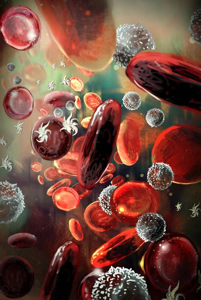 Mikroszkópon Átáramló Vérsejtek Illusztrációja Stock Kép