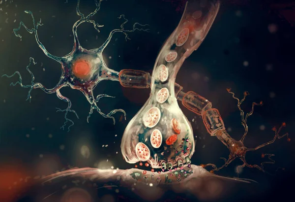 Digital Illustration Brain Cell Sinapsis — Stock Photo, Image