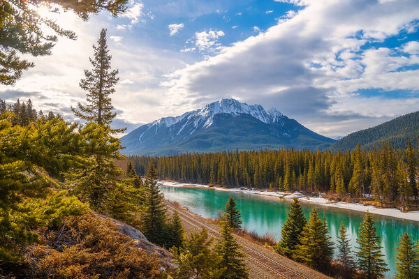 River Through A Banff Mountain Park Under A Sunny Sky
