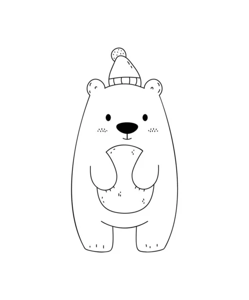 Character Design Cute Polar Bear Knitted Cap Doodle Cartoon Style — Stock Vector