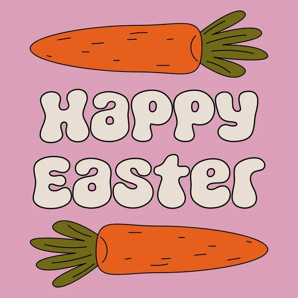 Happy Easter Trendy Retro Style Cartoon Funky Carrot Hippie Clip — Stock Vector