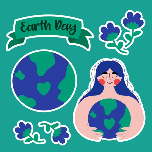 Ein Mini Aufkleber Set Für Den Earth Day Planet Globus — Stockvektor