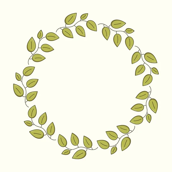 Green Leaves Circular Frame Place Your Text Hand Drawn Cartoon — Stock Vector