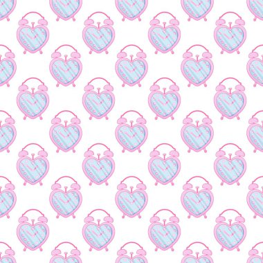 Şirin kız çalar saati. Pembe cazibe. Kusursuz desen. Kalp şekli.