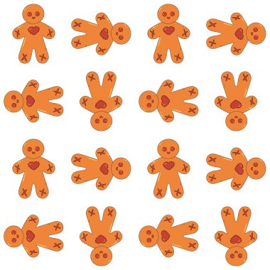 Tatlı ve ürkütücü Cadılar Bayramı karakteri. Eski moda şeytani zencefilli çörekler. Zombi kurabiye maskotu. Ürkütücü, pürüzsüz desen.