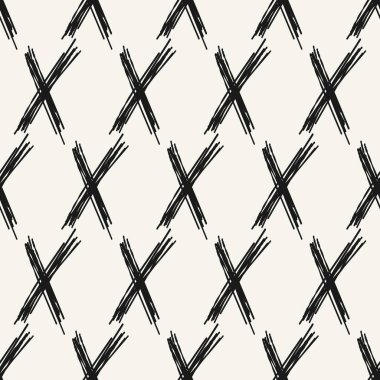 Kirli çizim tarzında X işareti. Kalın haçları olan kusursuz bir desen. Yazı vuruşları.