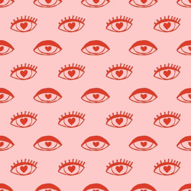 Elle çizilmiş aşk gözleriyle kusursuz desen. Romantik karalama. Sevgililer Günü için ideal, hediye paketi, kırtasiye, tekstil ve dekor.