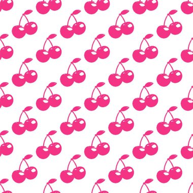 Seamless pattern in Y2K pixel style. Cute neon pink cherry. Perfect for fashion, wrapping paper, wallpaper, digital prints, retro-futuristic design.