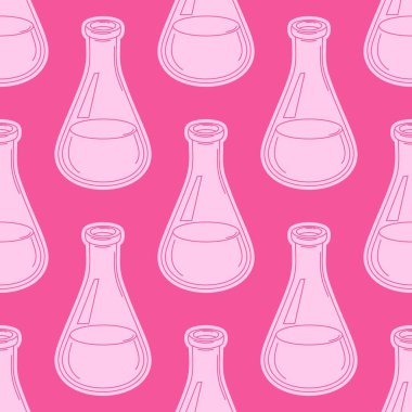 El çizimi pürüzsüz desen. Pembe kız laboratuvar mataraları. Okul, fen, kırtasiye ve yaratıcı projeler için mükemmel..