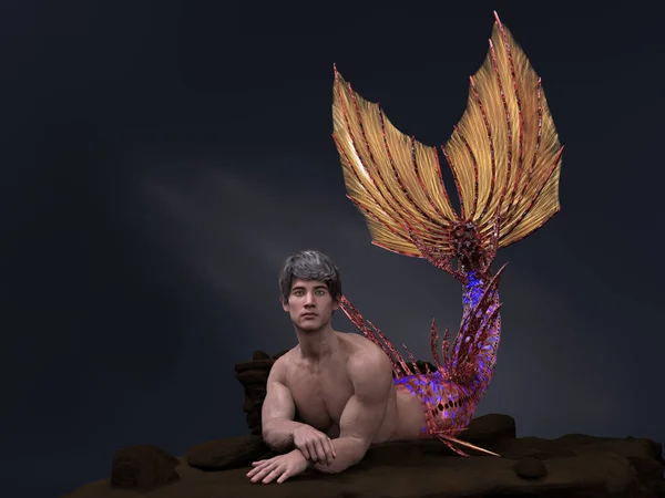 Render Diseño Personaje Criatura Sirena Fantasía Yace Sobre Roca Como —  Fotos de Stock