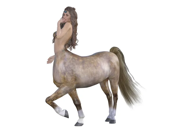 Boyutlu Görüntüleme Güzel Kadın Centaur Portresi Vücuduna Poz Veriyor Beyaz — Stok fotoğraf
