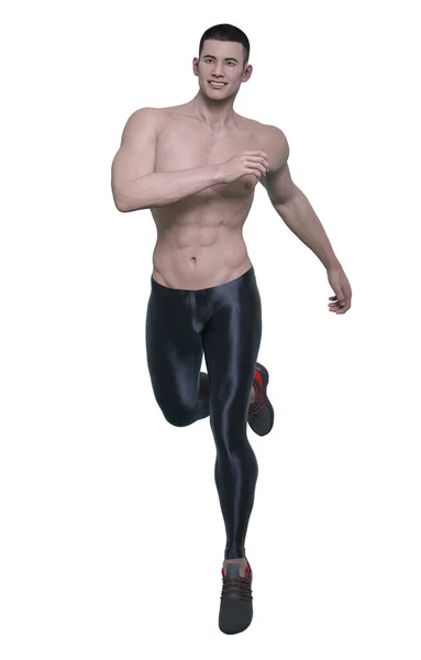 3D渲染 一个穿着运动裤和运动鞋的赤身裸体的健康年轻人站在那里 双手叉腰 孤立无援 包括剪路 — 图库照片