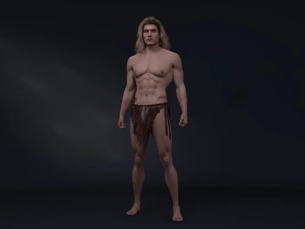 Render Retrato Fantasia Masculina Tarzan Personagem Filmado Fundo Estúdio — Fotografia de Stock