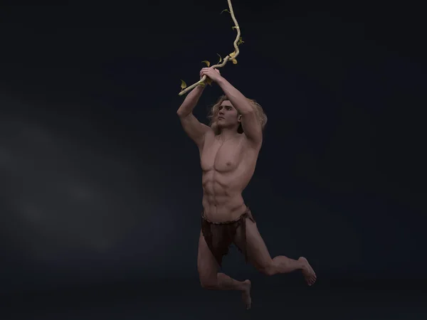 Render Portret Fantazji Męski Tarzan Postać Strzał Tle Studio Winorośli — Zdjęcie stockowe