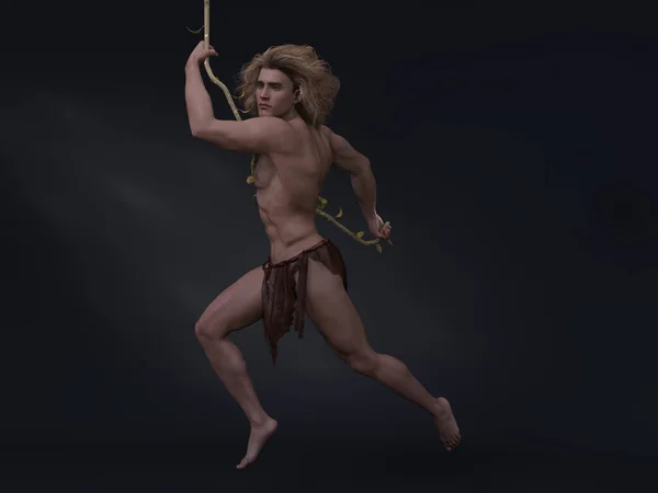 Render Stüdyo Arka Planında Çekilen Fantezi Erkek Tarzan Portresi Sarmaşık — Stok fotoğraf