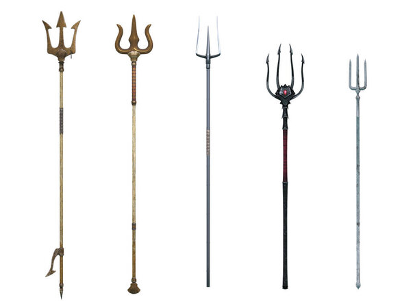 3D Render :  various type of trident weapon mockup for graphic resource include clipping path