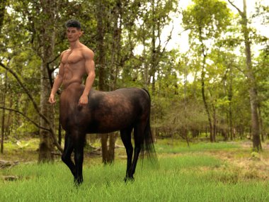 3D çizim: Ormandaki yakışıklı erkek centaur portresi 