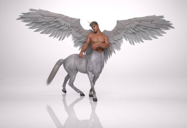 3D Hazırlama: Kanatlı erkek tek boynuzlu atın portresi, fantezi karakteri, Pegasus