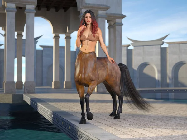 Representación Retrato Del Hermoso Centauro Femenino Posando Cuerpo Con Fondo —  Fotos de Stock